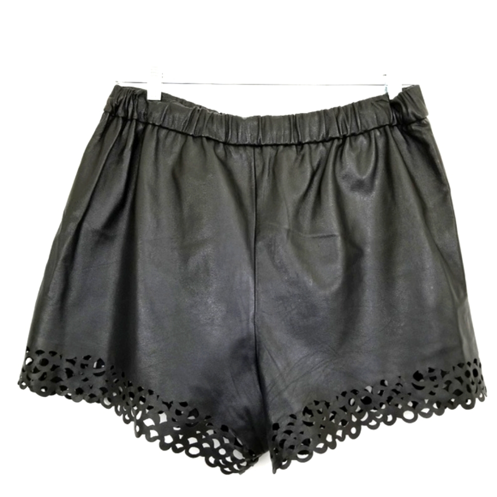 DVF black Andi lasercut leather shorts
